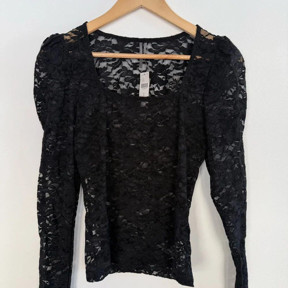 NWT Anthropologie Puff-Sleeve Sheer Lace Top Whimsigoth Moody Festival Size S
